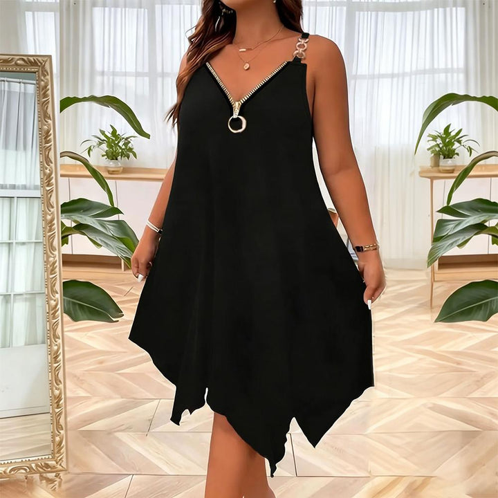 Sleeveless Summer Dress Front Zipper Summer V Neck Beach Dresses Sleeveless Loose Sundresses for Daily Wear ordinary