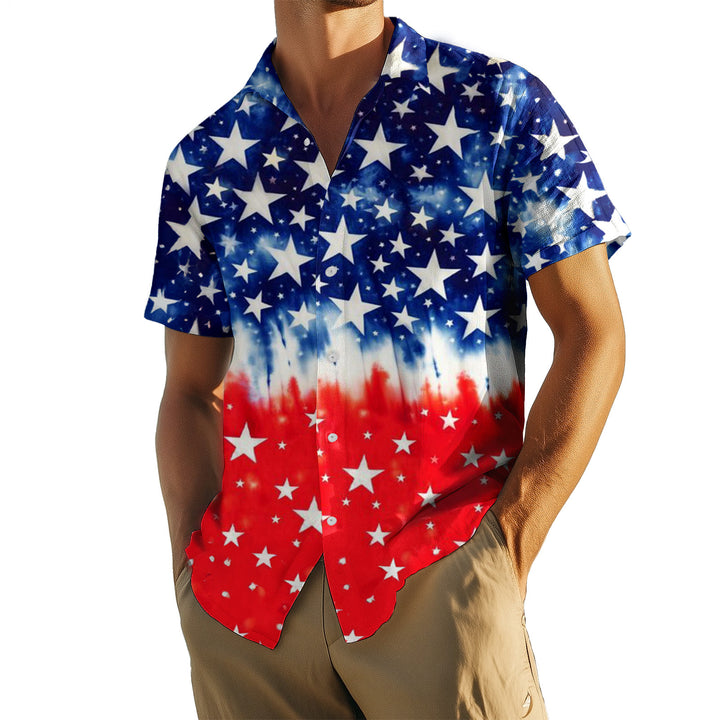 Mens Patriotic Button Down Shirts American Flag Short Sleeve Casual Button Up Hawaiian Shirts for Vacation polite