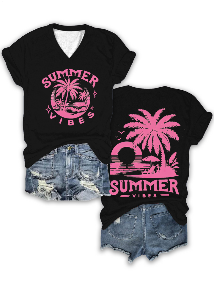 Retro Summer Vibe V-neck T-Shirt