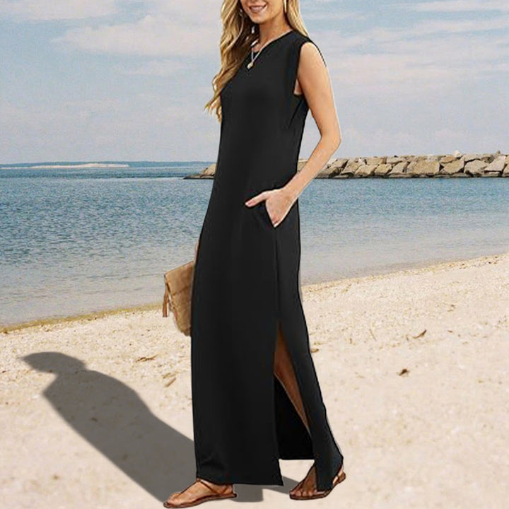 Tank Maxi Dress Sleeveless Solid Color Maxi Dress Loose Fit Side Slit Sundress for Fashionable Daily Wear Vacation Dating classy