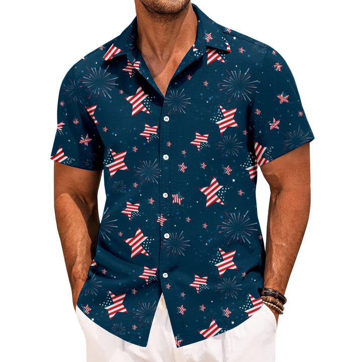 Mens Patriotic Button Down Shirts American Flag Short Sleeve Casual Button Up Hawaiian Shirts for Vacation polite