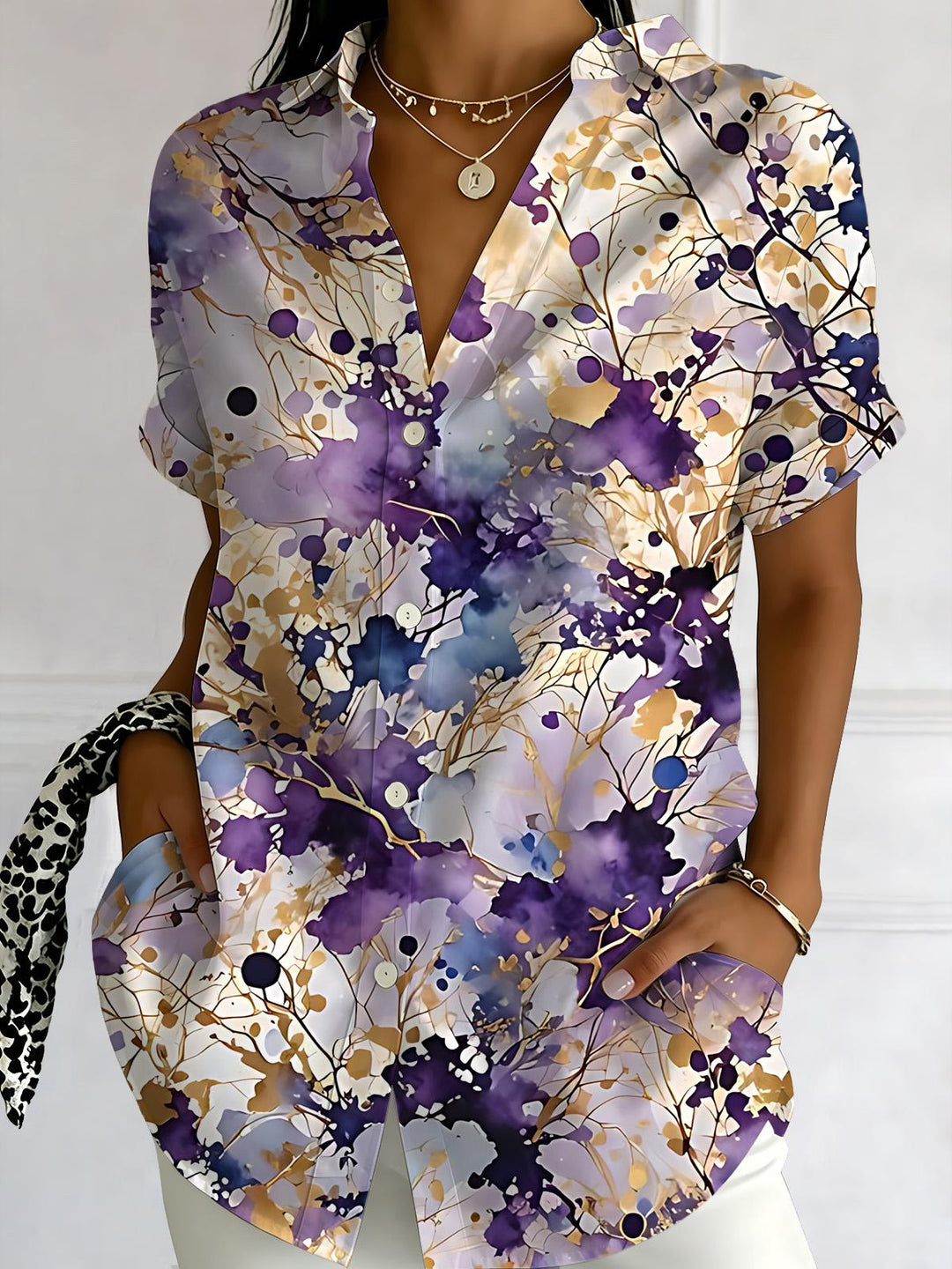 Watercolor Splash Ink Print Women's Short Sleeve Shirts