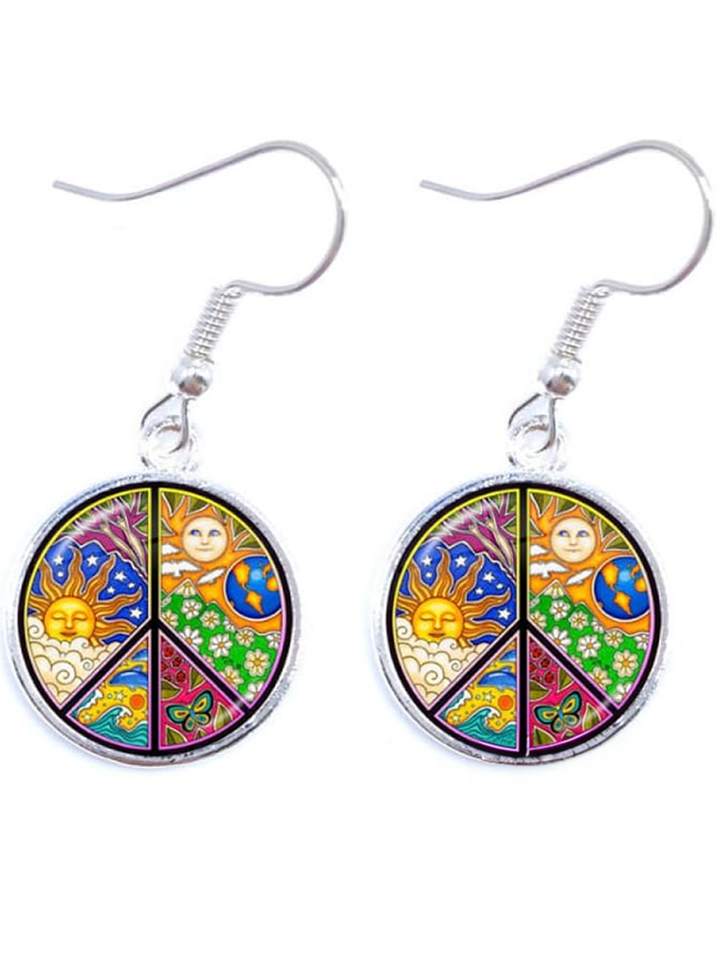Hippie Psychedelic Moon And Stars Art Pattern Earrings
