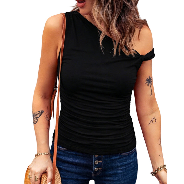 Off the Shoulder Tops for Women Asymmetrical Neck Ruched Sleeveless Shirts Twist Strap Vests Daily Wear elegance