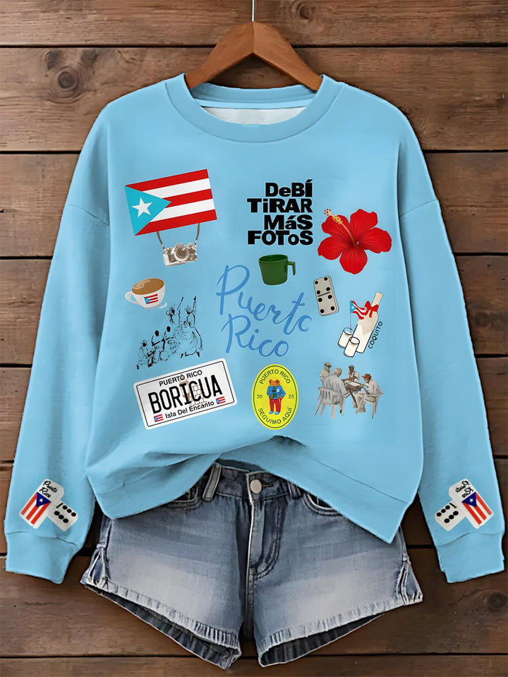Bad Bunny Dtmf Puerto Rico Printed Long Sleeve Casual Top