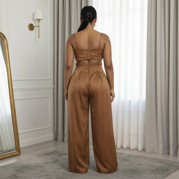 Women's 2 Piece Sets Sleeveless Crop Bustier Tops Wide Leg Casual Trousers with Drawstring for Streetwear premium