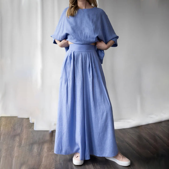 Matching Skirt Set Two Piece Linen 3/4 Sleeve Top with Flowy Skirt Summer Lounge Outfits for Going Out Travel delightful