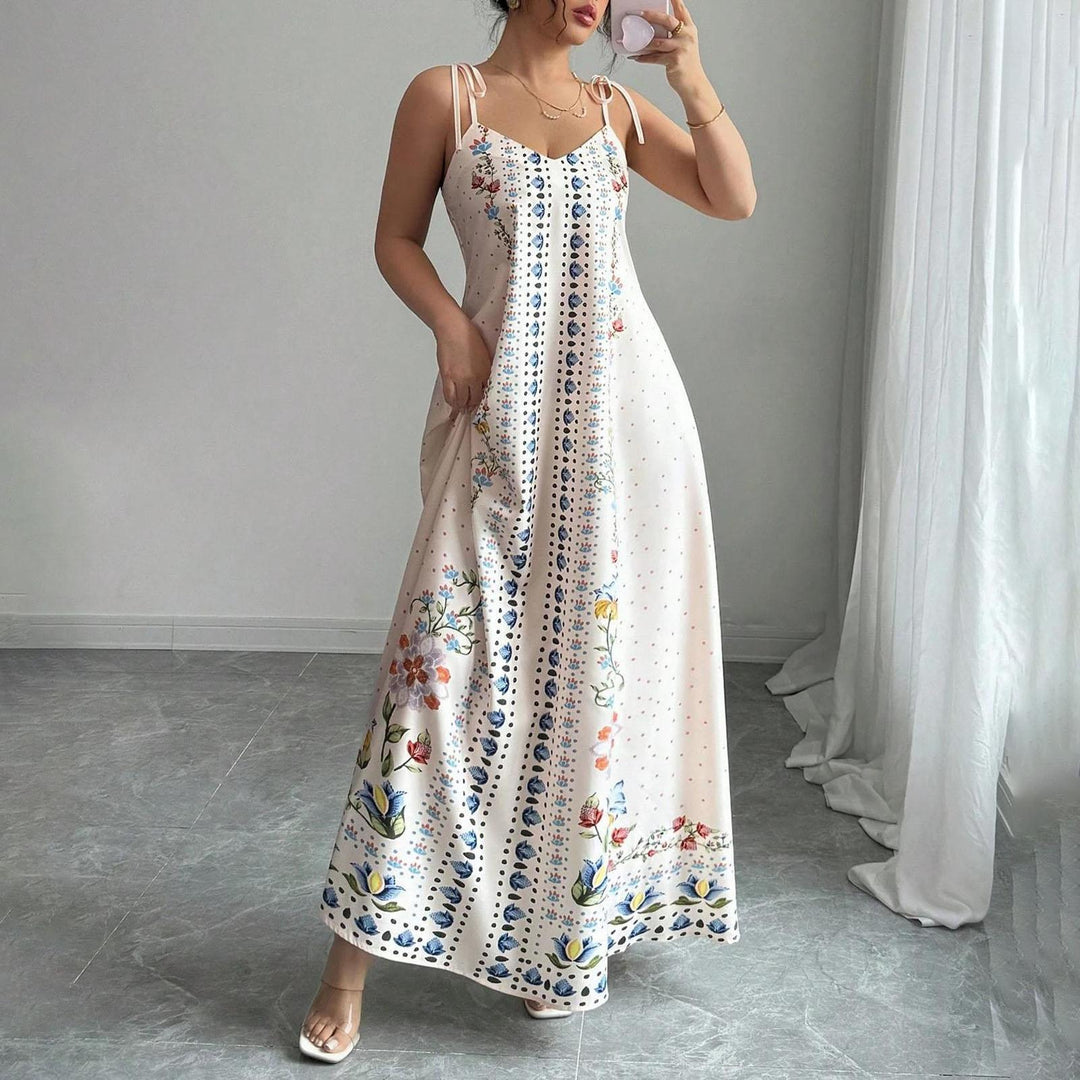 Floral Spaghetti Strap Maxi Dress Spaghetti Strap Boho Floral Maxi Dress A Line Flowy Sundresses for Beach adaptable