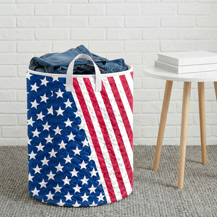 American Flag Laundry Basket Quilted Summer Holiday Basket Large Laundry Hamper with Handles for Bedroom adorable
