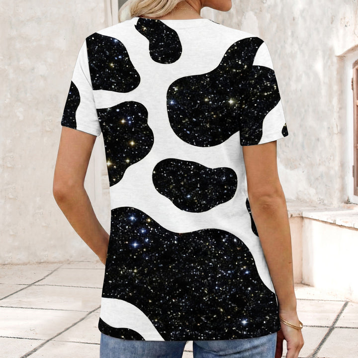 Cow Pattern T Shirt Crew Neck Short Sleeve Basic Tee Shirts Casual Summer Clothes for Vacation Daily Wear responsible