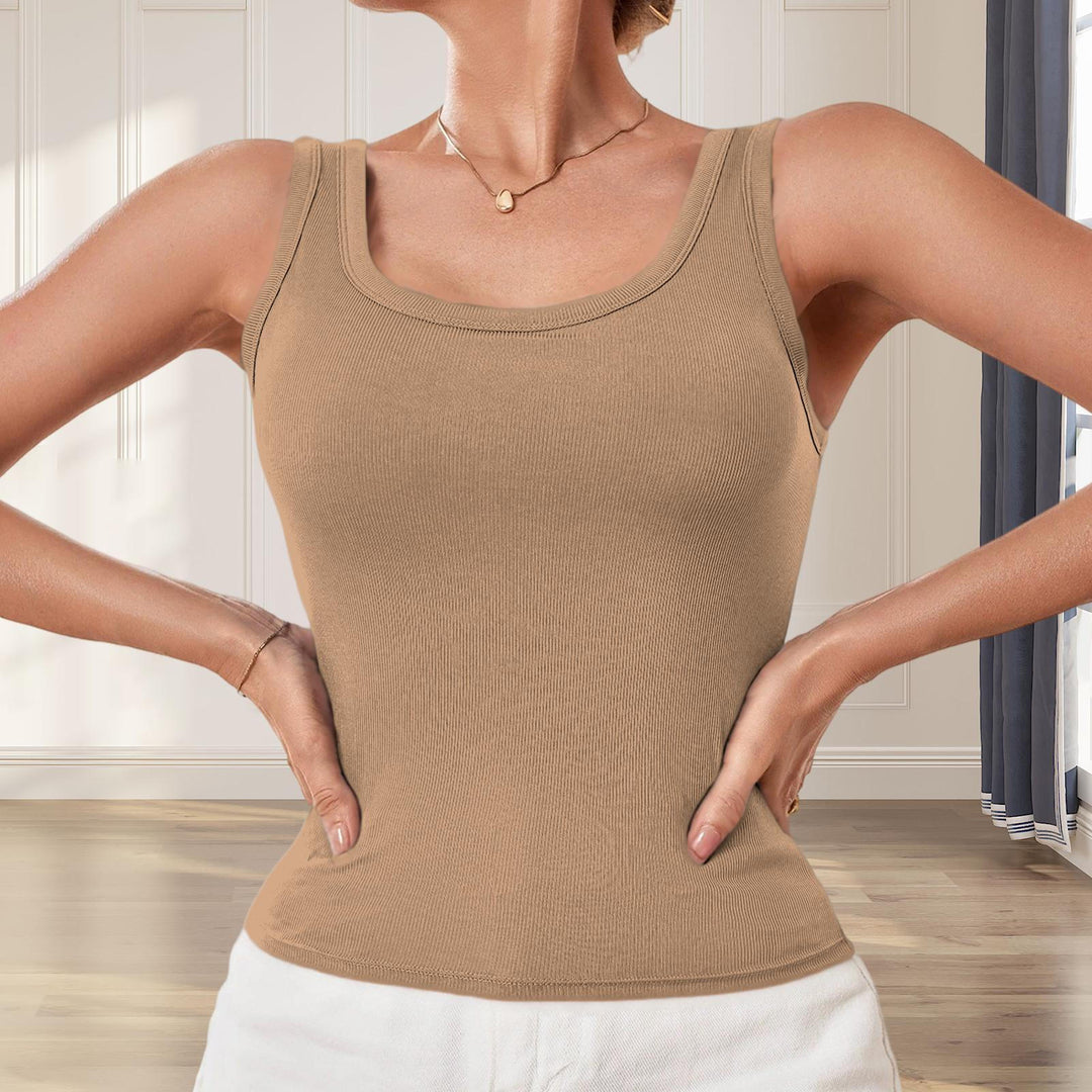 Built in Bra Tank Tops for Women U-Back Summer Sexy Casual Sleeveless Fitted Tank with Removable Pads for Gym welcoming