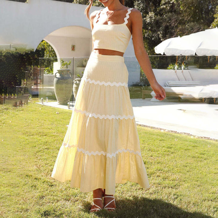 Crop Top Skirt Set for Women Two Piece Flowy Maxi Skirt and Spaghetti Strap Top Matching Set Daily Wear easy to use