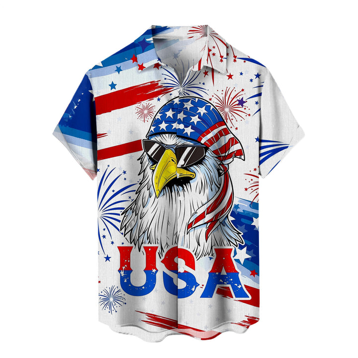 American Flag Button Up Shirt Short Sleeve Eagle American Flag Patriotic Button Down Shirt for Vacation trusted