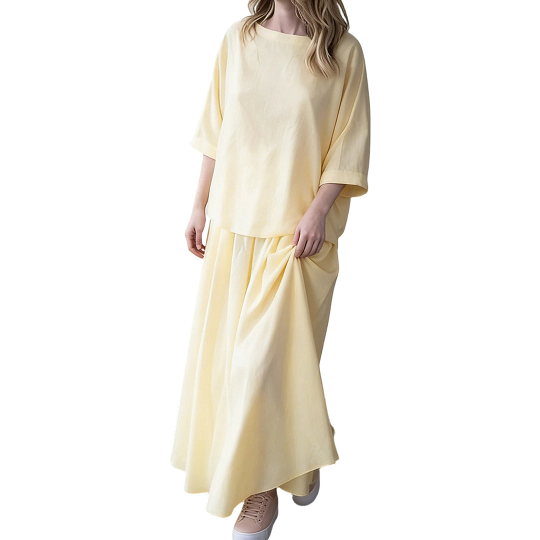 Matching Skirt Set Two Piece Linen 3/4 Sleeve Top with Flowy Skirt Summer Lounge Outfits for Going Out Travel delightful