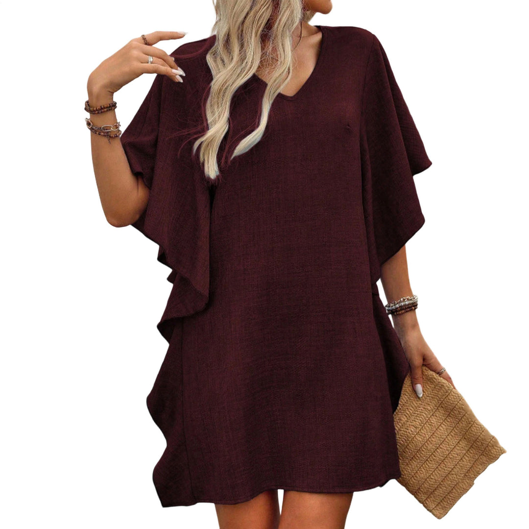 V Neck Ruffle Dress Summer Fashion Ruffle Short Sleeve Casual Shift Dress for Beach Vacation Daily Wear gifts