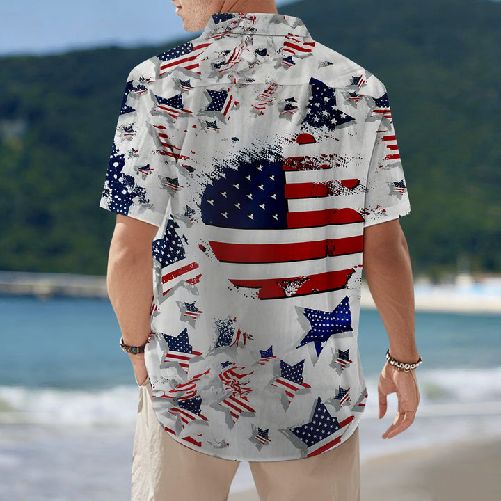Patriotic Button Up Shirts For Men 250 Years Flag Lapel Short Sleeve Casual Trendy Hawaiian Shirts for Travel respectable
