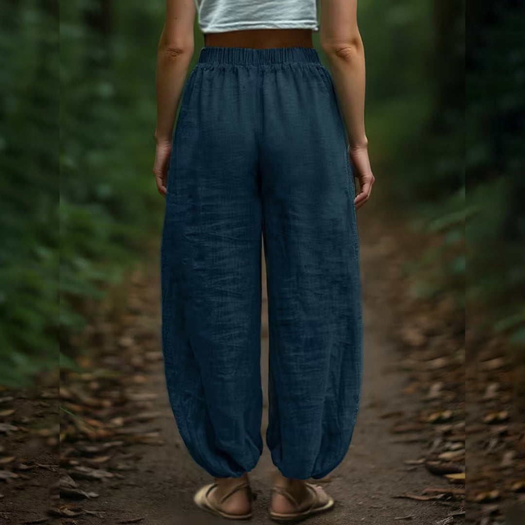 Harem Pants for Women Cotton Summer Boho Slacks with Pockets Lounge Drawstring Pants for Vacation Beach refined