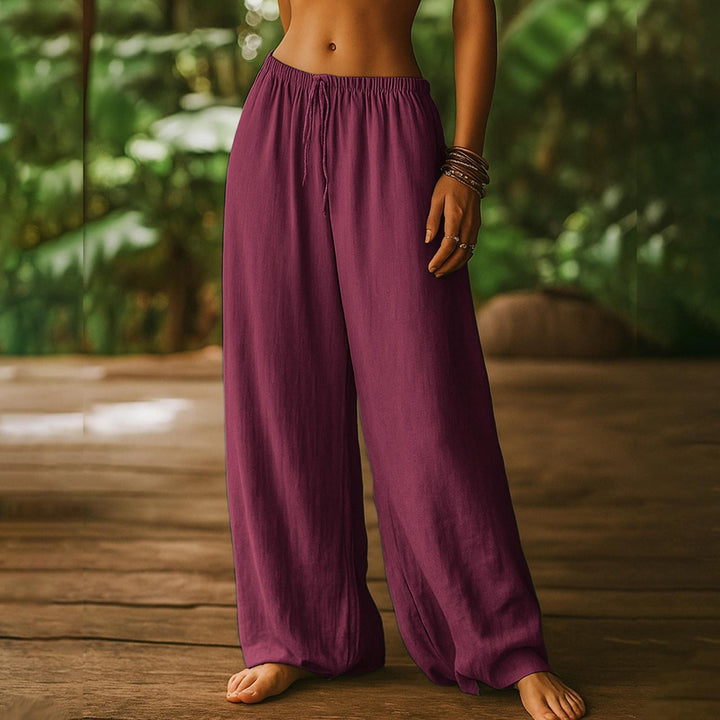 Cotton Wide Leg Pants for Women Drawstring Casual Elastic Waist Pants Flowy Cotton Beach Trousers for Travel charitable