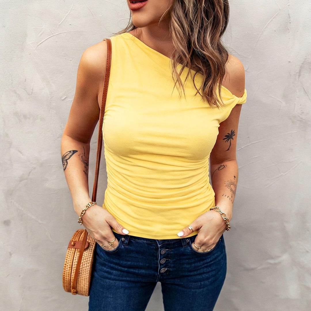 Off the Shoulder Tops for Women Asymmetrical Neck Ruched Sleeveless Shirts Twist Strap Vests Daily Wear elegance
