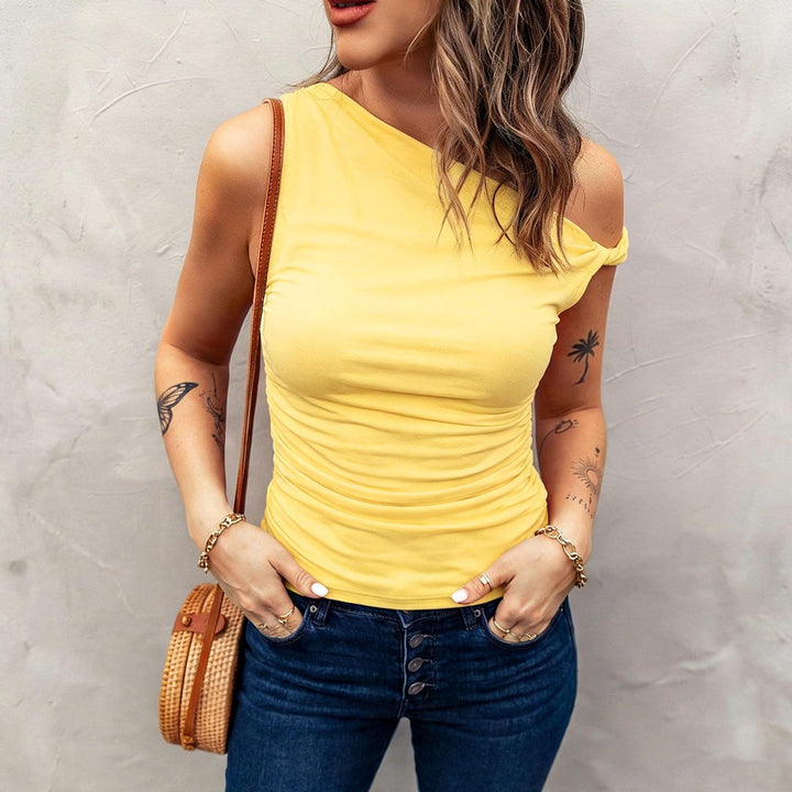 Off the Shoulder Tops for Women Asymmetrical Neck Ruched Sleeveless Shirts Twist Strap Vests Daily Wear elegance