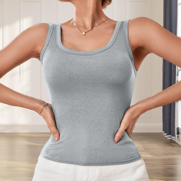 Built in Bra Tank Tops for Women U-Back Summer Sexy Casual Sleeveless Fitted Tank with Removable Pads for Gym welcoming