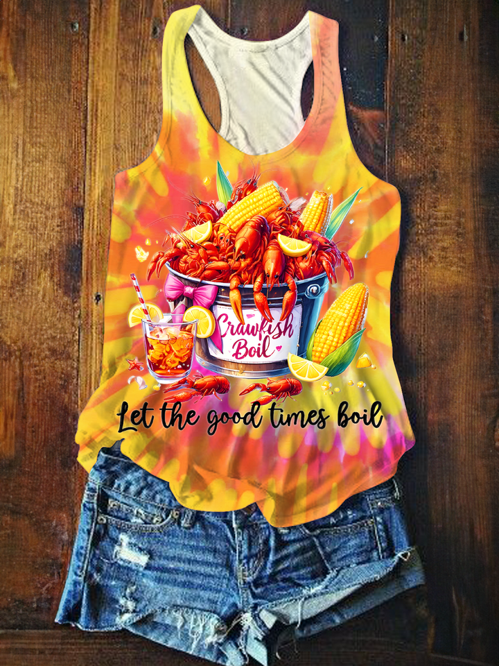 Crawfish Watercolor Printed Casual Tank Top
