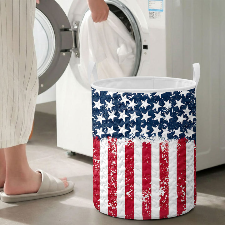 American Flag Laundry Basket Quilted Summer Holiday Basket Large Laundry Hamper with Handles for Bedroom adorable