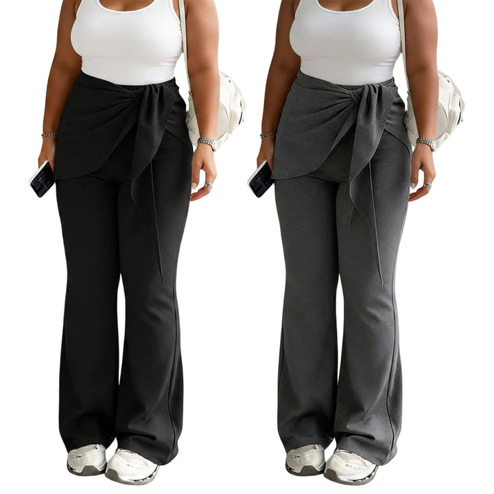 Womens Flare Leggings High Waist Skirted Yoga Leggings Casual Fake Two Piece Tie Front Pants for Fitness kindly