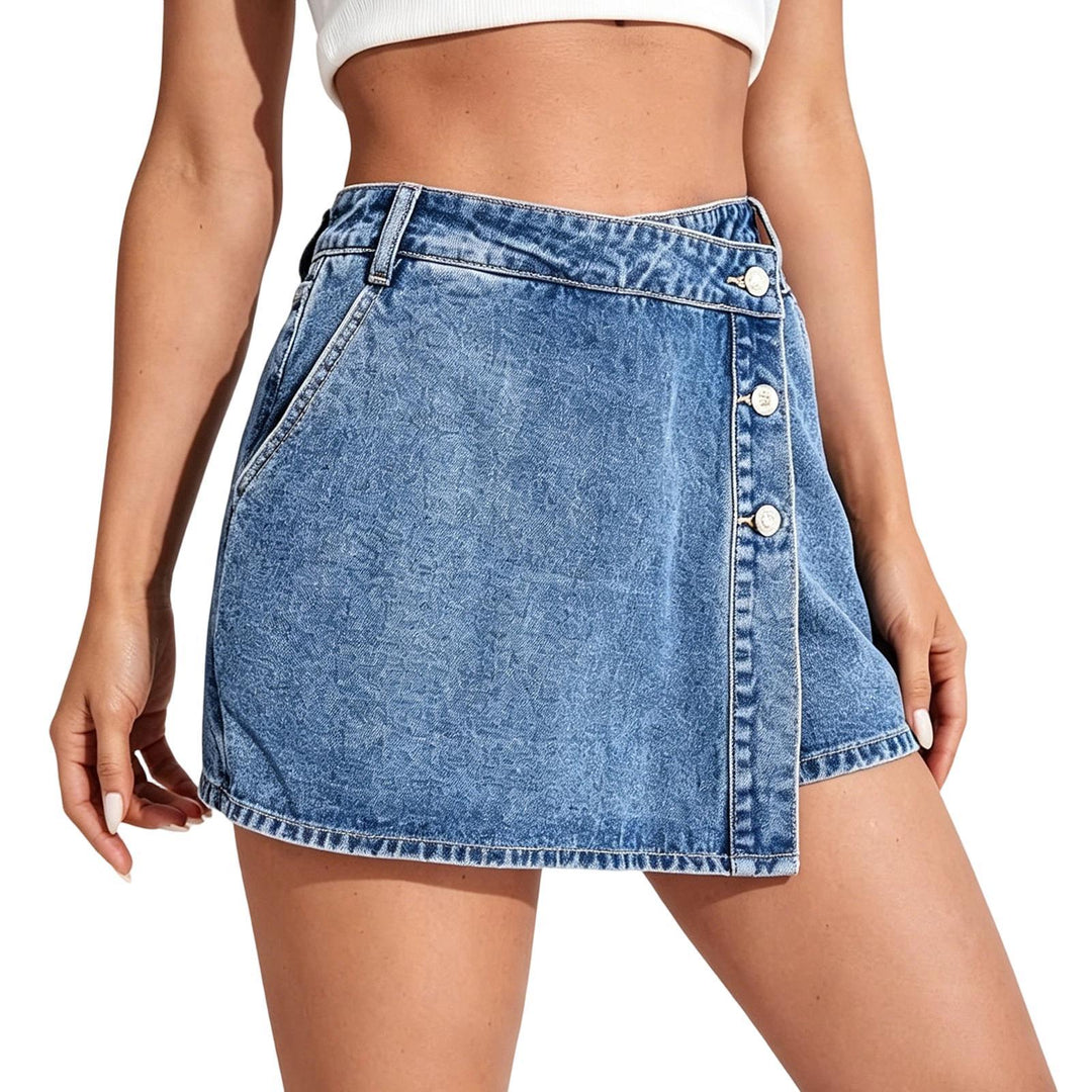 Jean Skort Mid Rise Button Front Jean Skirts with Shorts Casual Summer Mini Skorts for Dating Streetwear astounding