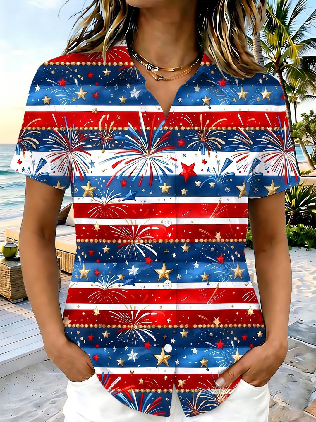 Independence Firework Women's Short Sleeve Shirts