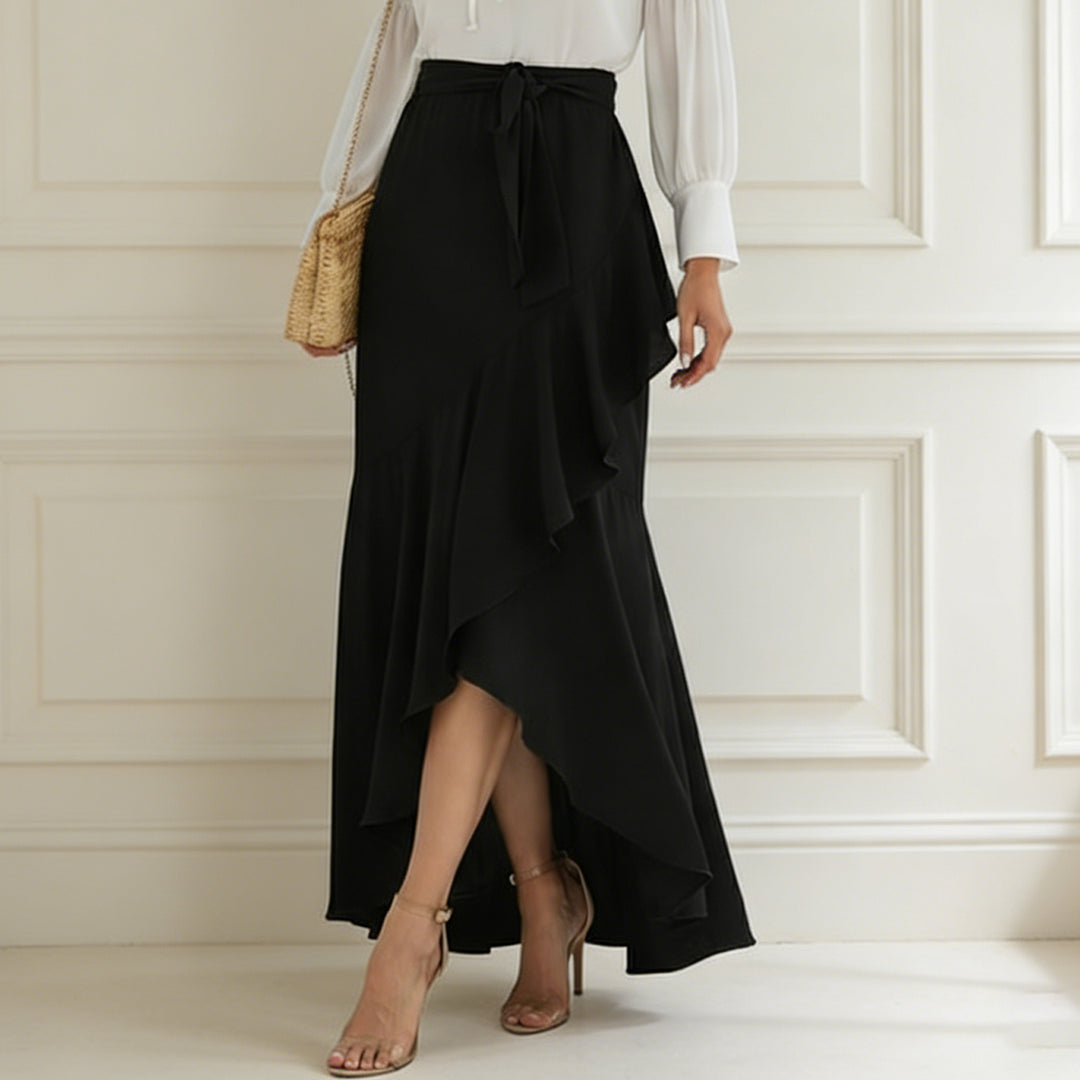 Long Plaid Skirt Mermaid A Line Women High Waist Flowy Ruffle High Low Skirts Waist Tie Clothes Daily Wear capable