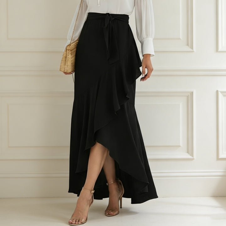 Long Plaid Skirt Mermaid A Line Women High Waist Flowy Ruffle High Low Skirts Waist Tie Clothes Daily Wear capable