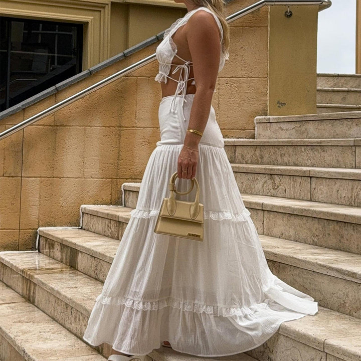 2 Piece Maxi Skirt Sets for Women Side Tie Boho Sleeveless Crop Tank Tops and High Waist Long Skirt for Beach top sale