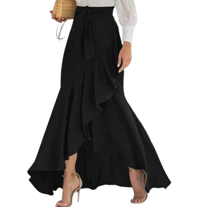 Long Plaid Skirt Mermaid A Line Women High Waist Flowy Ruffle High Low Skirts Waist Tie Clothes Daily Wear capable