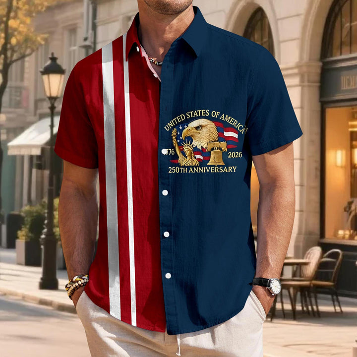 Patriotic Button Up Shirts for Men Flag 250 Years Lapel Short Sleeve Casual Trendy Hawaiian Shirts for Travel useful