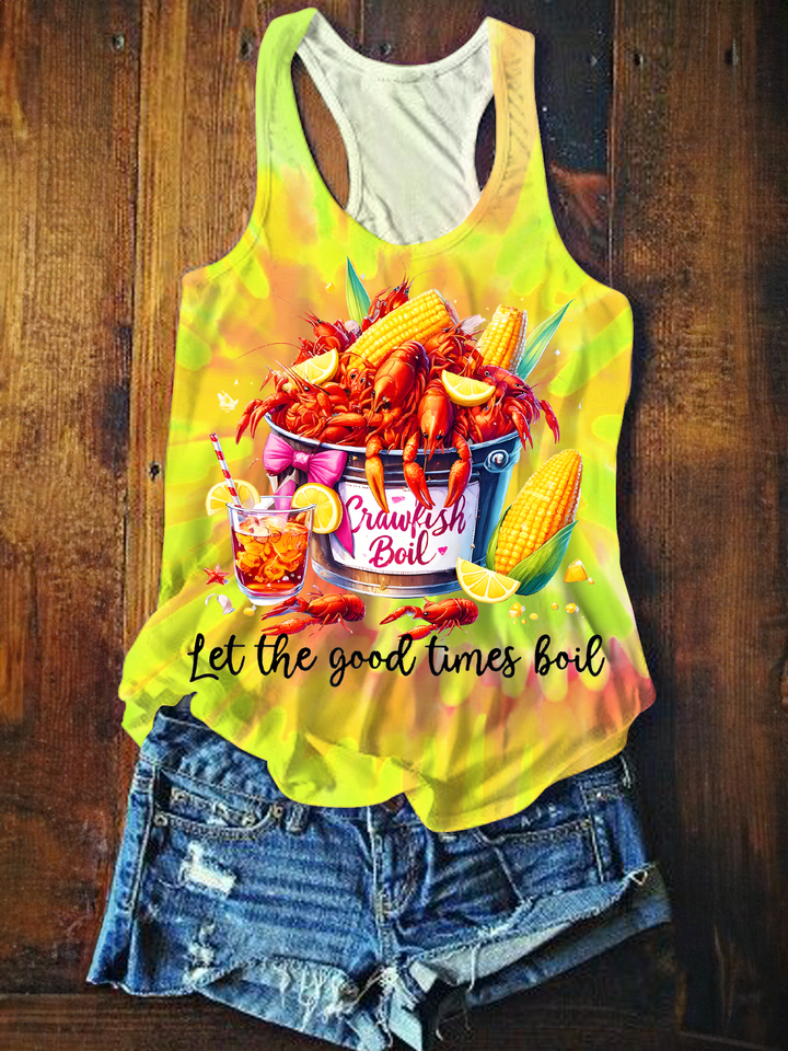 Crawfish Watercolor Printed Casual Tank Top