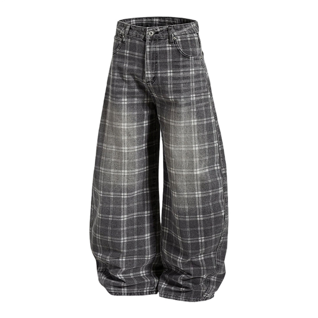 Wide Leg Plaid Pants Woman Wide Leg Lounge Mid Waist Pants Unisex Loose Trousers with Pockets Streetwear frugal