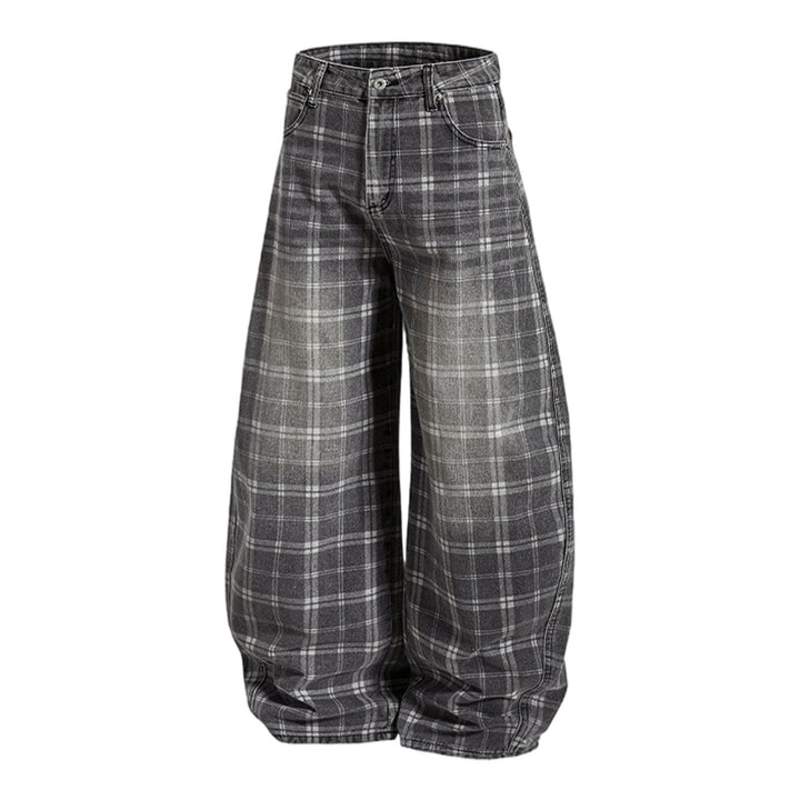 Wide Leg Plaid Pants Woman Wide Leg Lounge Mid Waist Pants Unisex Loose Trousers with Pockets Streetwear frugal