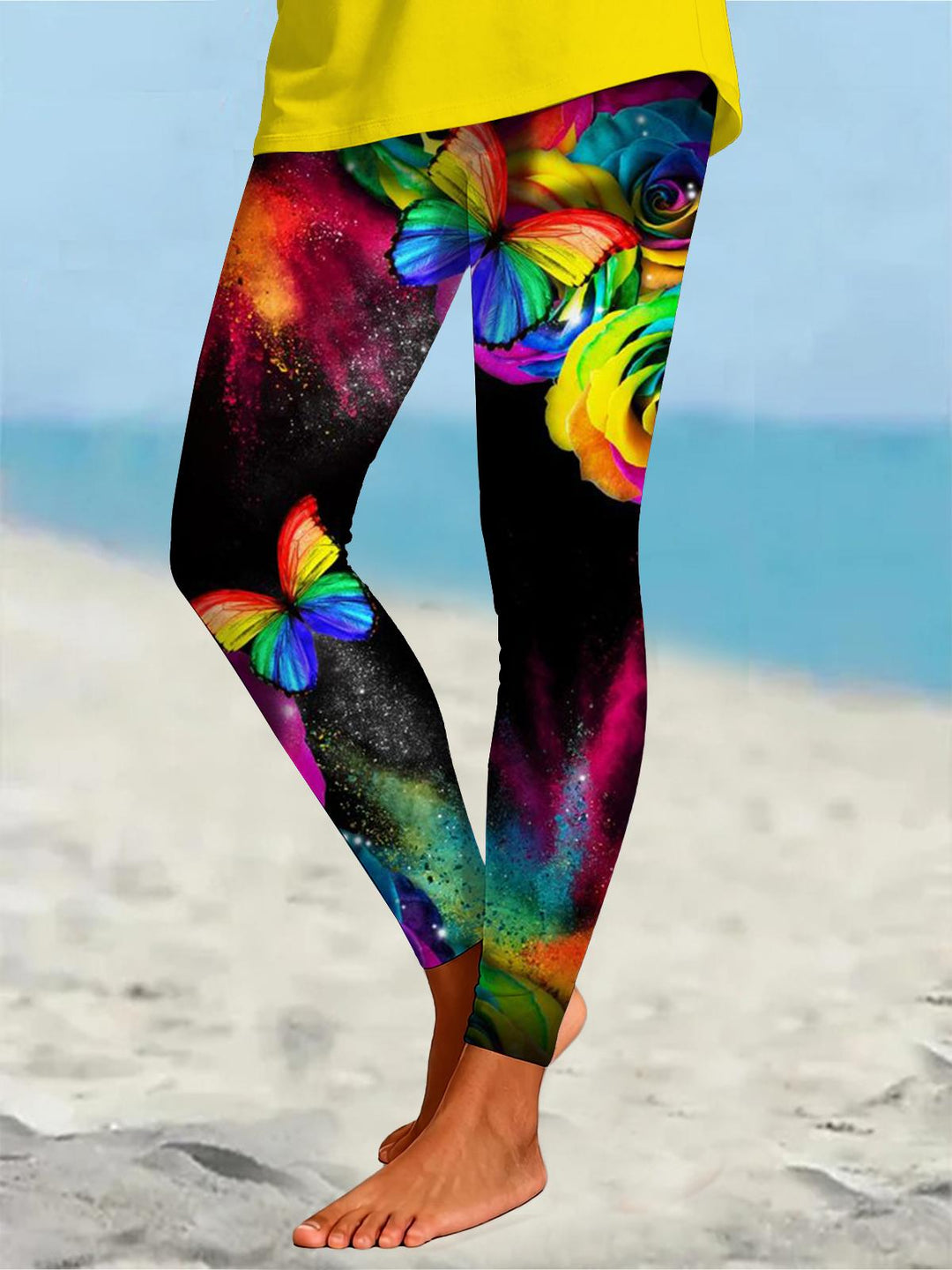 Colorful Butterfly Flower Print Women's Leggings