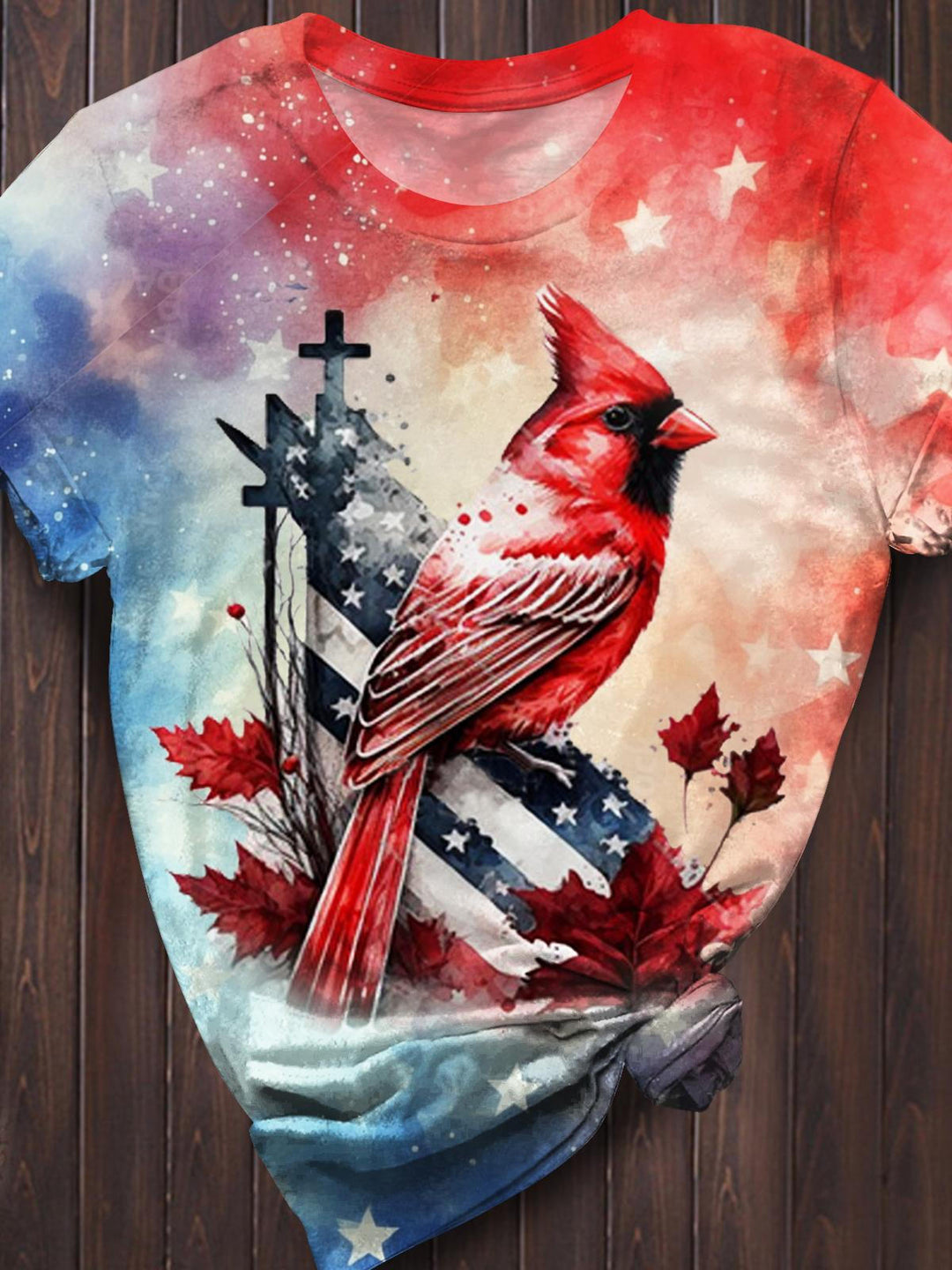 American Flag Cardinal Bird Print Casual Top