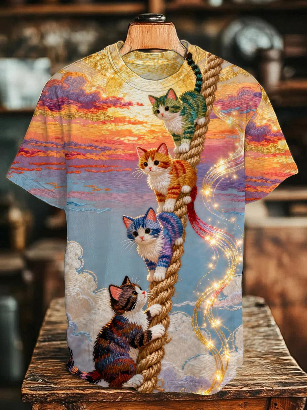 Cat Print Women's Short Sleeve Crew Neck T-shirt