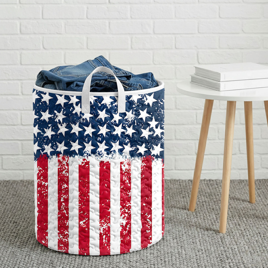 American Flag Laundry Basket Quilted Summer Holiday Basket Large Laundry Hamper with Handles for Bedroom adorable