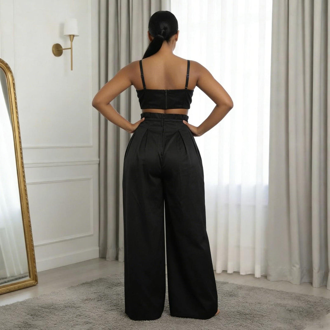 Women's 2 Piece Sets Sleeveless Crop Bustier Tops Wide Leg Casual Trousers with Drawstring for Streetwear premium