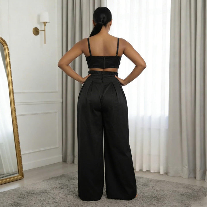 Women's 2 Piece Sets Sleeveless Crop Bustier Tops Wide Leg Casual Trousers with Drawstring for Streetwear premium