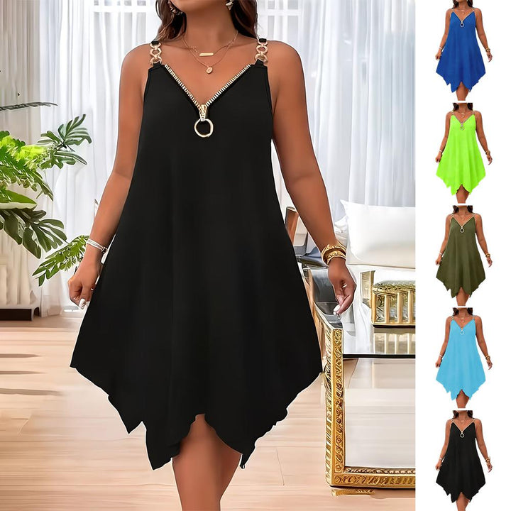 Sleeveless Summer Dress Front Zipper Summer V Neck Beach Dresses Sleeveless Loose Sundresses for Daily Wear ordinary