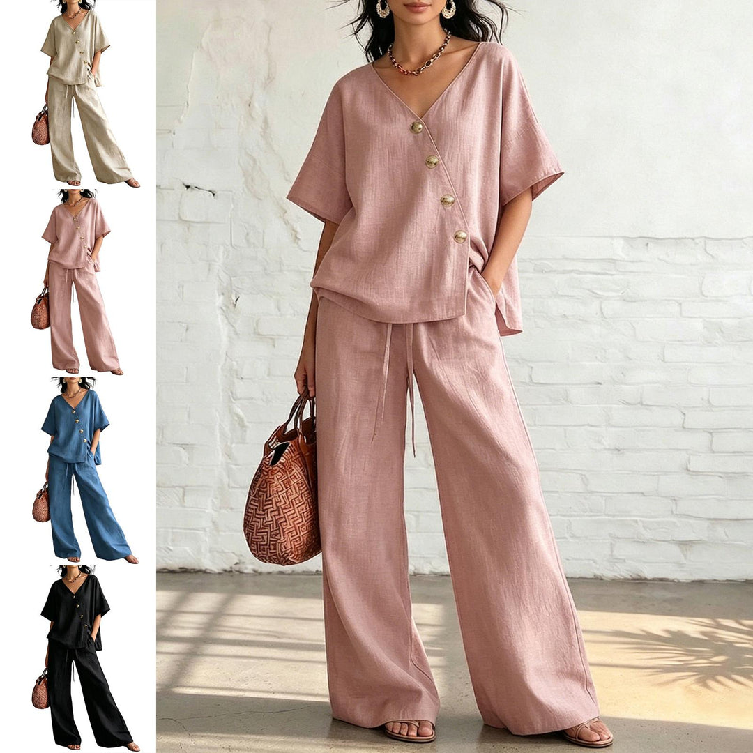 ⏰🔥LIMITED TIME 50% OFF! 💖 Women's Cozy & Elegant Metal Buttons Cotton-Linen Two-Piece Set
