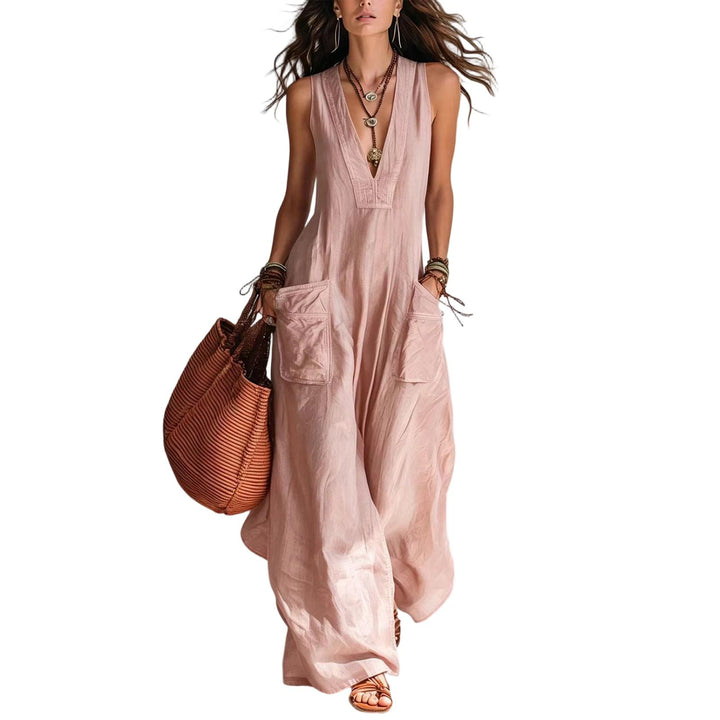 Wide Leg Jumpsuit for Women V Neck Summer Sleeveless Jumpsuits Long Overalls with Pockets for Streetwear gaudily