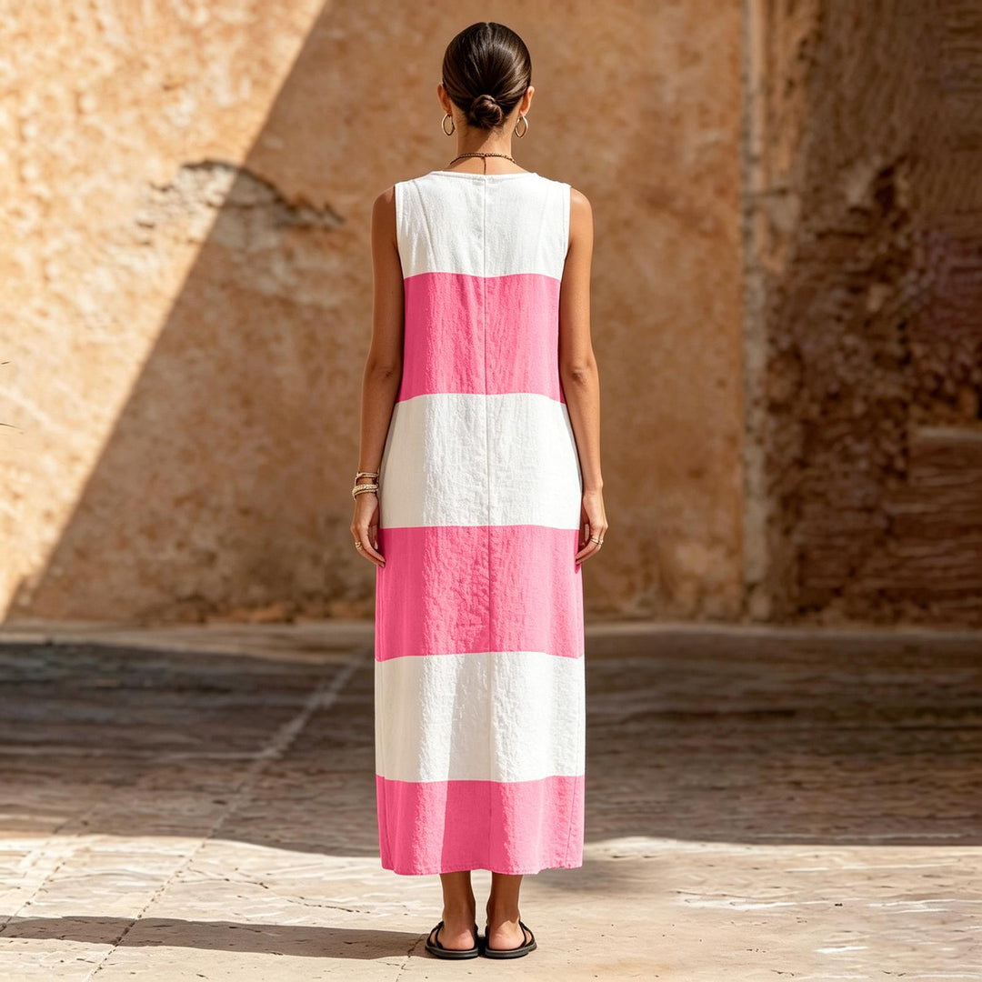 Sleeveless Dress for Women Striped Summer Vacation Beach Cover Up Sleeveless Tank Dress for Travel Dating sturdy