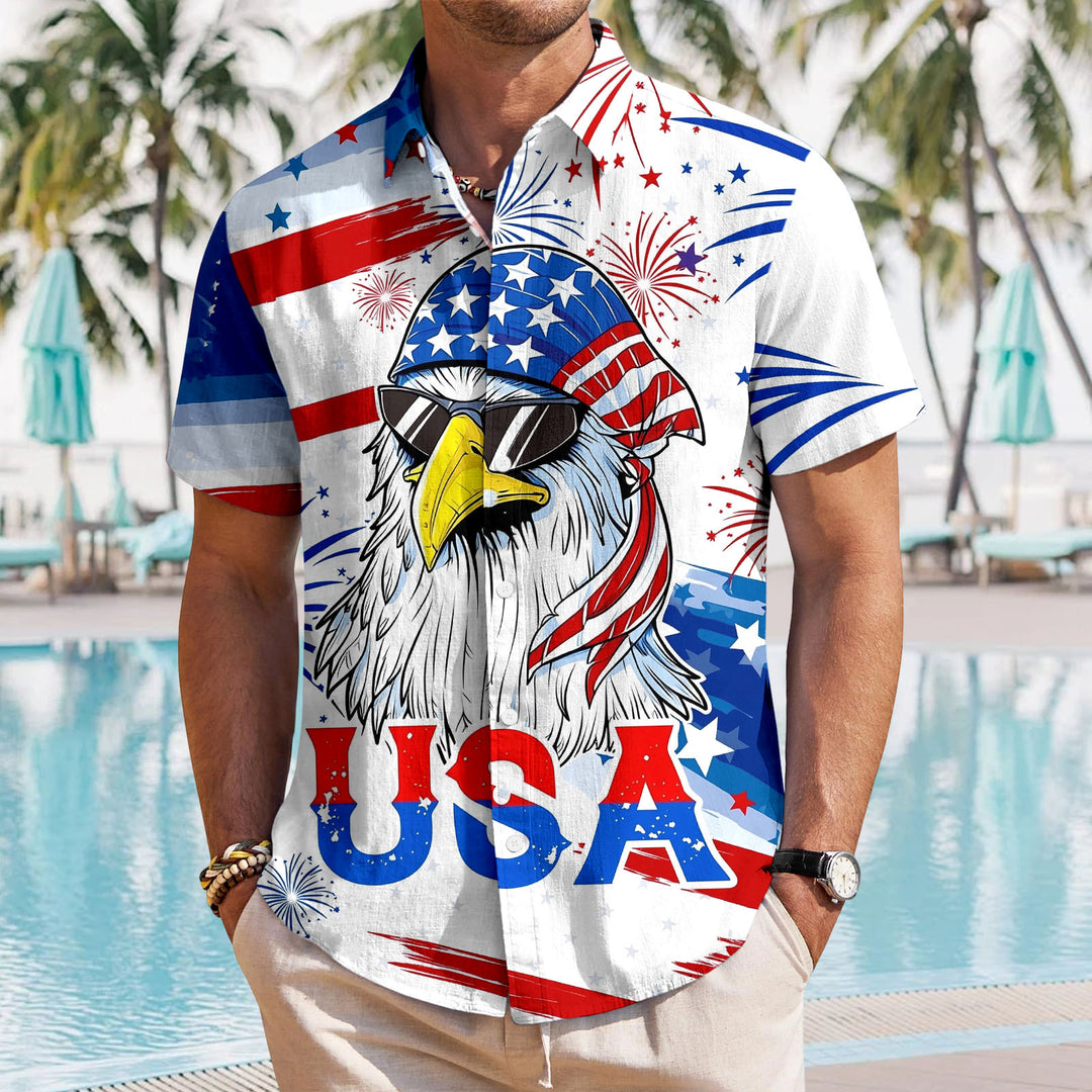 American Flag Button Up Shirt Short Sleeve Eagle American Flag Patriotic Button Down Shirt for Vacation trusted