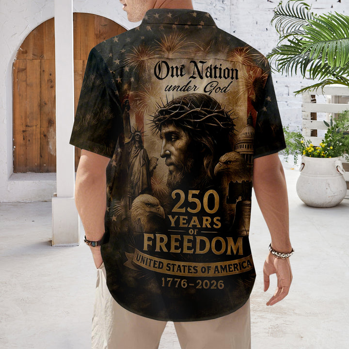 Flag Button Up Shirt Men 250 Years of Freedom Short Sleeve Hawaiian Shirts Summer Tops for Independence Day expert